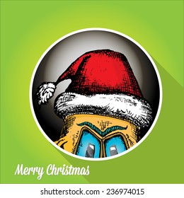 merry christmas creative card with monster and santa hat