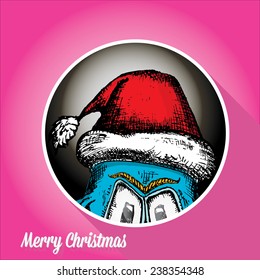 merry christmas creative card with monster and santa hat