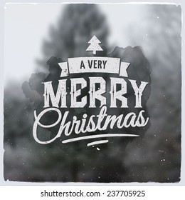 Merry Christmas creative graphic message for winter design.Vector blurred background