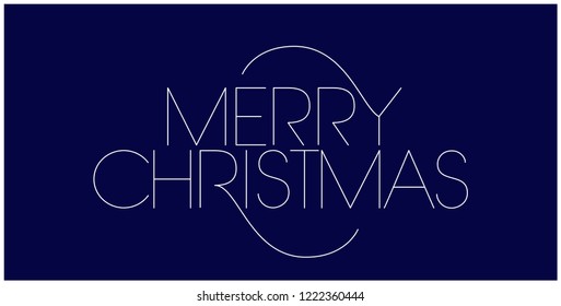 Merry Christmas - creative hand drawn lettering; white letters on blue background. Flat vector illustration for postcards, banners, prints, stickers, posters, flyers, greeting cards and invitations.