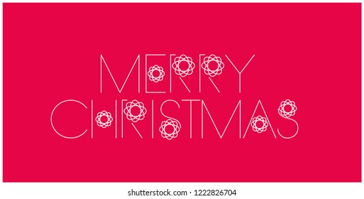 Merry Christmas - creative hand drawn lettering in minimalistic style; white letters on red background. Flat vector illustration for decoration, prints, postcards, posters, stickers, flyers, web.