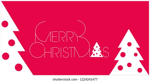 Merry Christmas - creative hand drawn lettering; white letters on red background. Flat vector illustration for postcards, posters, prints, stickers, seasonal design and decoration, events, web.