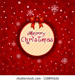 -Merry Christmas-, Creative label.  red background with snowflakes