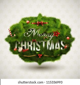 "Merry Christmas", Creative label. Vector Illustration.