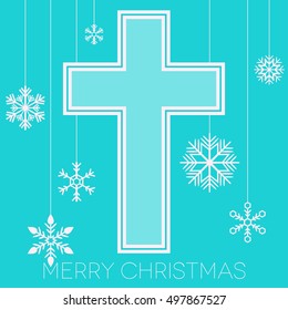 Merry Christmas with cross and snowflakes vector
