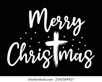 Merry Christmas With Cross T Shirt Design