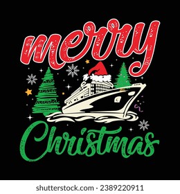 Camiseta de crucero navideño, vector de crucero, crucero navideño, árbol de Navidad, divertida plantilla de impresión de camiseta de crucero navideño