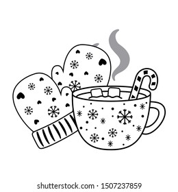 Merry christmas cup and gloves vector design