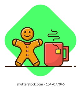 Merry Christmas a cup of tea, and Pancake Vector Illustration. Merry Christmas and a happy new year. Flat style vector illustration.