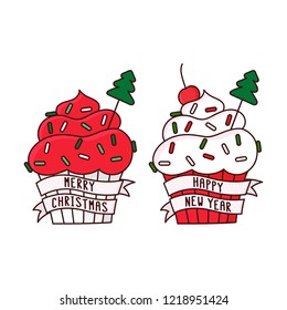 Merry Christmas cupcake. It can be used for card, sticker, patch, phone case, poster, t-shirt, mug etc.