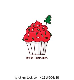 Merry Christmas cupcake. It can be used for card, sticker, patch, phone case, poster, t-shirt, mug etc.