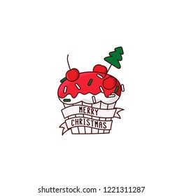 Merry Christmas cupcake. It can be used for card, sticker, patch, phone case, poster, t-shirt, mug etc.