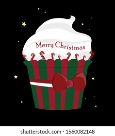 Merry Christmas cupcake or muffin. Vector illustration. Isolated