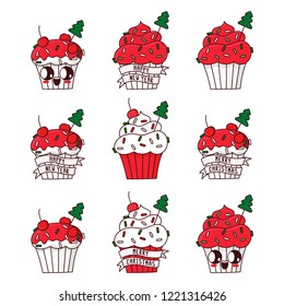 Merry Christmas cupcake set. It can be used for card, sticker, patch, phone case, poster, t-shirt, mug etc.