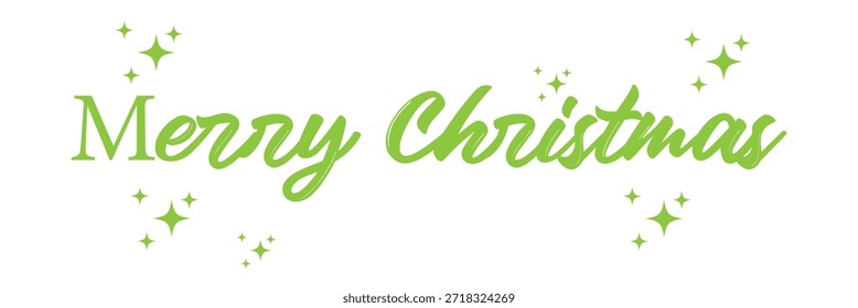 Merry Christmas in cursive, calligraphy, writing, lettering, text, font, phrase, type, vector, isolated for Christmas card template printable, banner, tags, sign, email signature, header, social media 