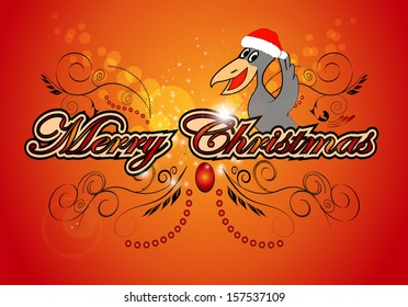 Merry christmas with cute cartoon crow