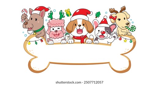 Frohe Weihnachten niedlichen Cartoon-Hunde mit großen Knochen Zeichen für Design.