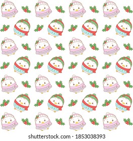 Merry Christmas cute cartoon drawing pattern background for gifts wrap
