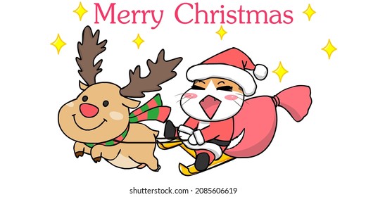 Merry Christmas cute cat cartoon