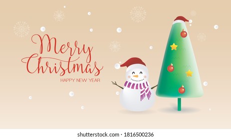 Frohe Weihnachten! Weihnachten süßer Charakter Weihnachtsbaum mit Schneemann.