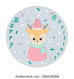 merry christmas with cute characters in circle shape Can be adapted to various applications such as cards, stickers, t-shirts, backgrounds, logos, pillow patterns, covers, mugs, gift, banners and more