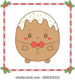 Merry Christmas cute coloring ginger cookie drawing with cute red bow