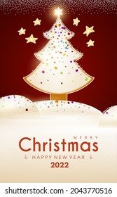 Merry Christmas Cute Design with Gingerbread Glazed Shining Christmas Trees, Candy Lettering and Snow.