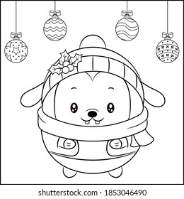merry Christmas cute dog drawing sketch for coloring with ornaments