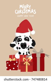 Merry Christmas with cute dog and red gift box