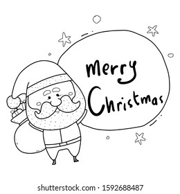 Merry Christmas in cute doodle. Santa.