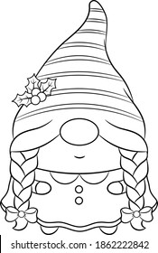 merry Christmas cute drawing gnome sketch for coloring