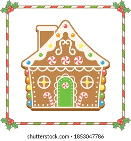 merry Christmas cute ginger bread house elements stickers drawing with candy