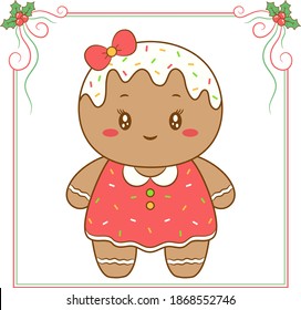 merry Christmas cute ginger cookie drawing