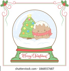 merry Christmas cute ginger cookie drawing snow globe card