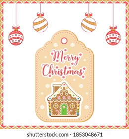 merry Christmas cute gingerbread house card tag and coloring ornaments