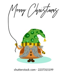 Merry Christmas With Cute Gnomes Santa Claus. Illustrations of Nordic folklore Scandinavian gnome. Cartoon Character.