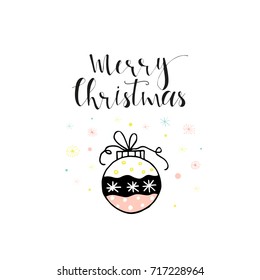 Merry Christmas cute greeting card with holiday decoration. Scandinavian style of posters for invitation, children room, nursery decor, interior design. 