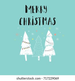 Merry Christmas cute greeting card with  tree. Scandinavian style of posters for invitation, children room, nursery decor, interior design. 
