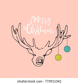 Merry Christmas cute greeting card with hand drawn lettering for presents. Scandinavian style of posters for invitation, children room, nursery decor, interior design.