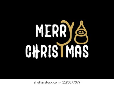 Merry Christmas. Cute happy Santa Claus logo - Happy New Year symbol - on a black background