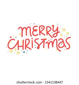 Merry Christmas cute lettering with decoration. Isolated vector illustration 