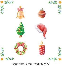 Merry Christmas in cute modern colorful style elements illustrations collection