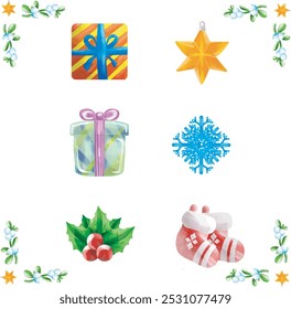 Merry Christmas in cute modern colorful style elements illustrations collection