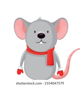 merry christmas cute mouse character vector illustration design