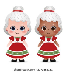 Merry Christmas Cute Mrs Claus. Vector Illustration