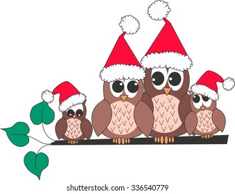 merry christmas cute owl family