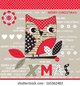 merry Christmas and cute owl vector illustration