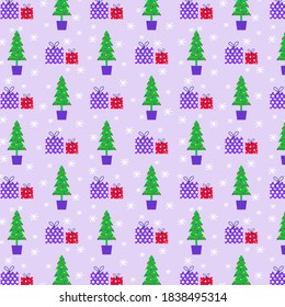 Merry Christmas cute pattern with fir tree and snowflakes for happy new year presents. Scandinavian style set for invitation, children room, nursery decor, interior design, textile