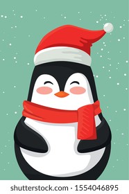 merry christmas cute penguin character vector illustration design