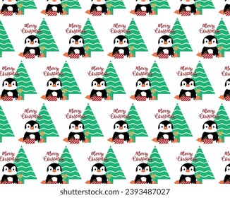 Merry Christmas cute penguin print